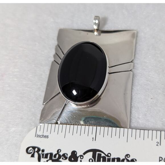 Sterling + onyx cabochon Large Pendant 1.5" x 23/8" SWStyle GUC - Picture 4 of 9